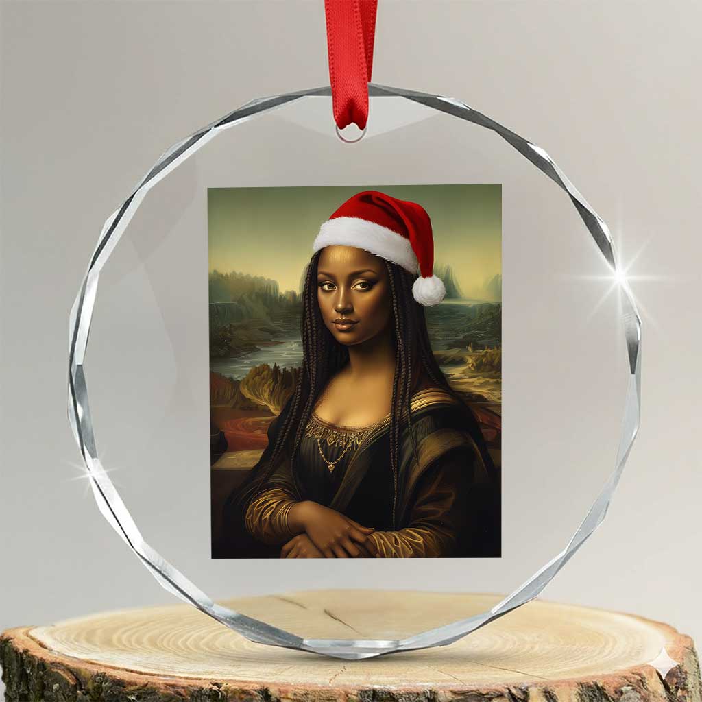 Funny Black Christmas Crystal Glass Ornament Vintage Mona Lisa Afro Santa Da Vinci Xmas - Wonder Print Shop