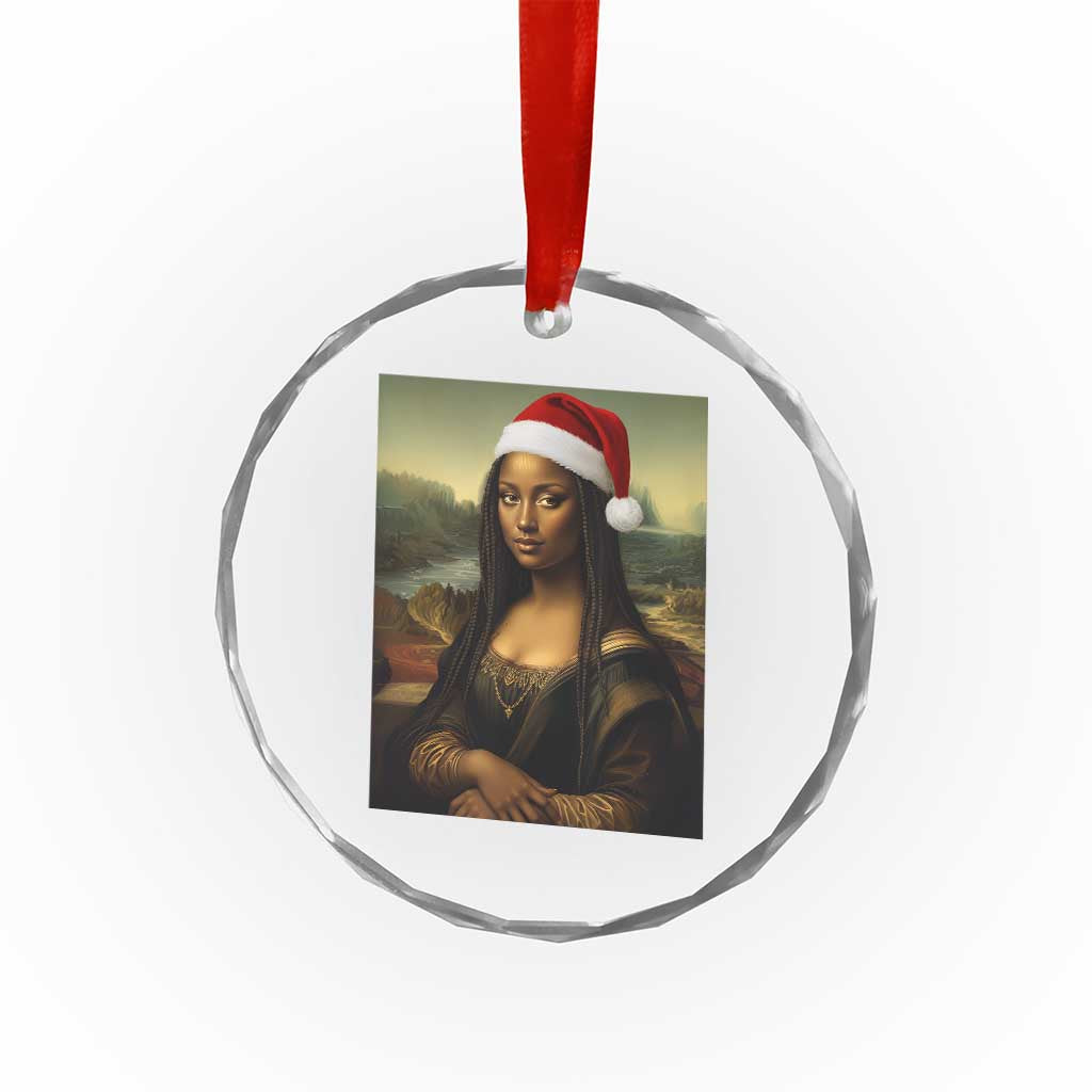 Funny Black Christmas Crystal Glass Ornament Vintage Mona Lisa Afro Santa Da Vinci Xmas - Wonder Print Shop