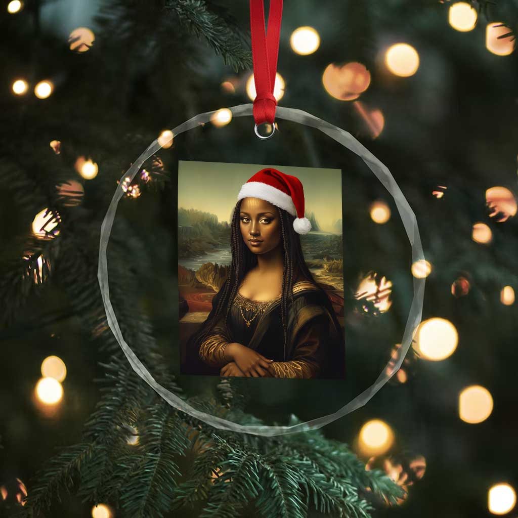 Funny Black Christmas Crystal Glass Ornament Vintage Mona Lisa Afro Santa Da Vinci Xmas - Wonder Print Shop