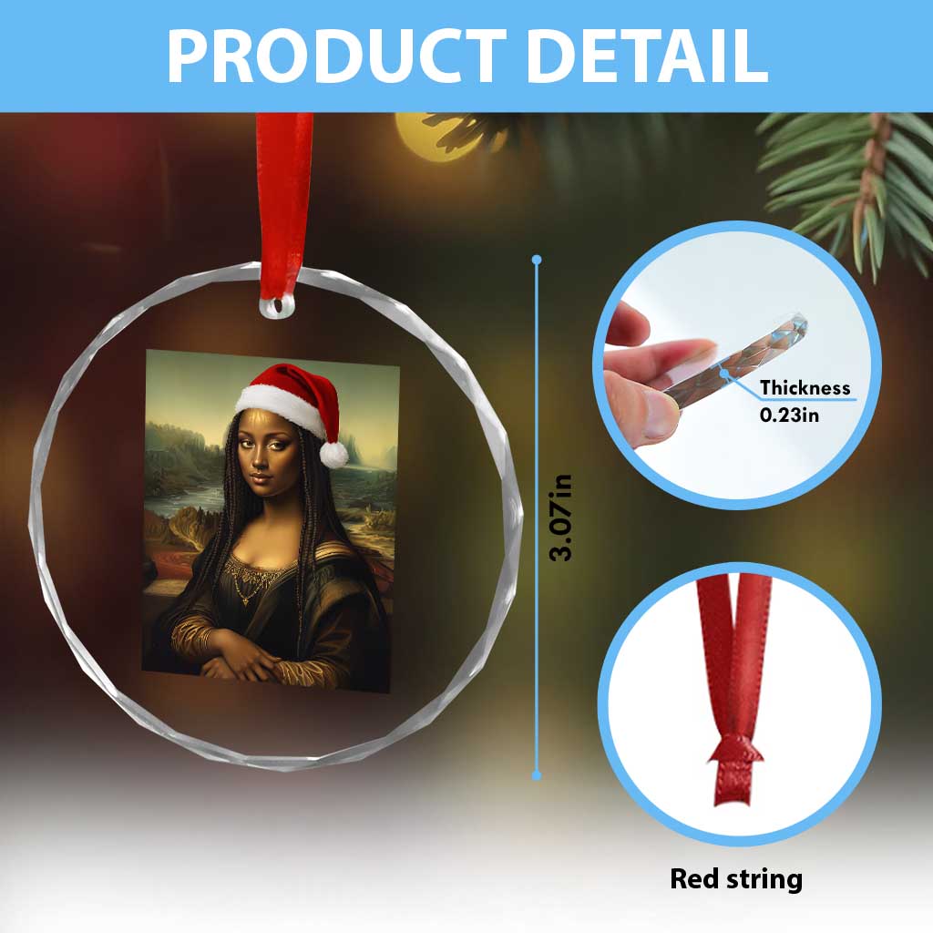 Funny Black Christmas Crystal Glass Ornament Vintage Mona Lisa Afro Santa Da Vinci Xmas - Wonder Print Shop