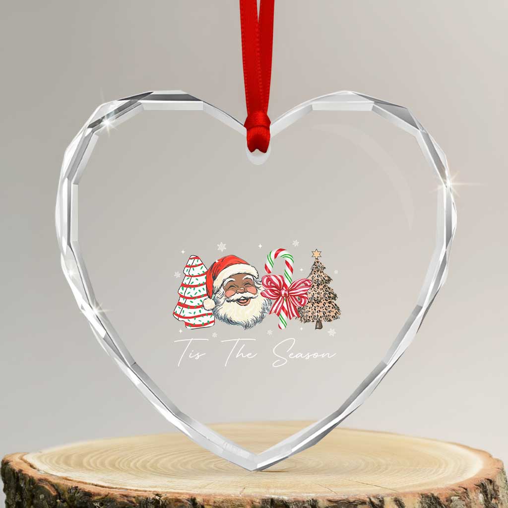 Funny Black Christmas Heart Crystal Glass Ornament Tis The Season African American Santa - Wonder Print Shop