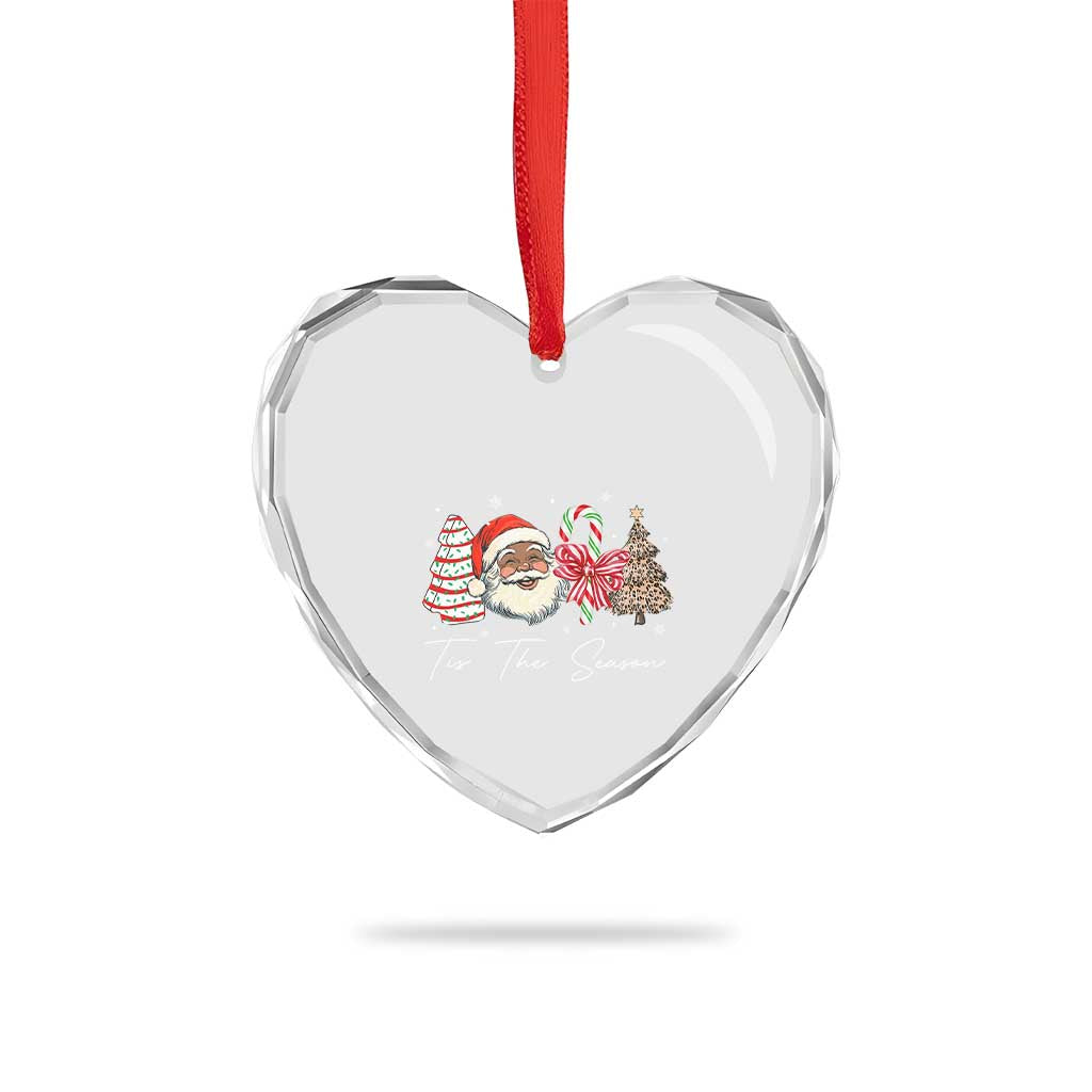 Funny Black Christmas Heart Crystal Glass Ornament Tis The Season African American Santa - Wonder Print Shop