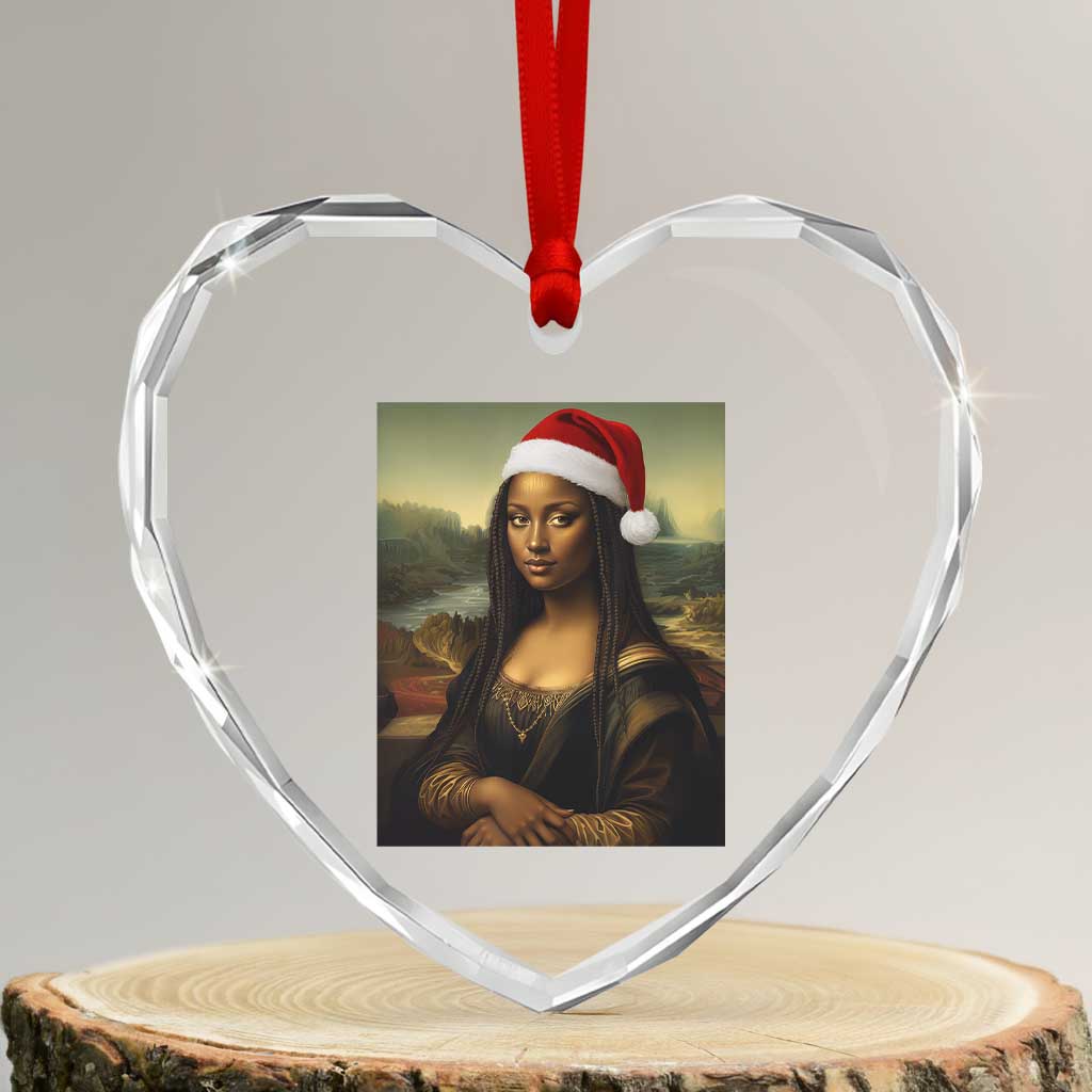 Funny Black Christmas Heart Crystal Glass Ornament Vintage Mona Lisa Afro Santa Da Vinci Xmas - Wonder Print Shop