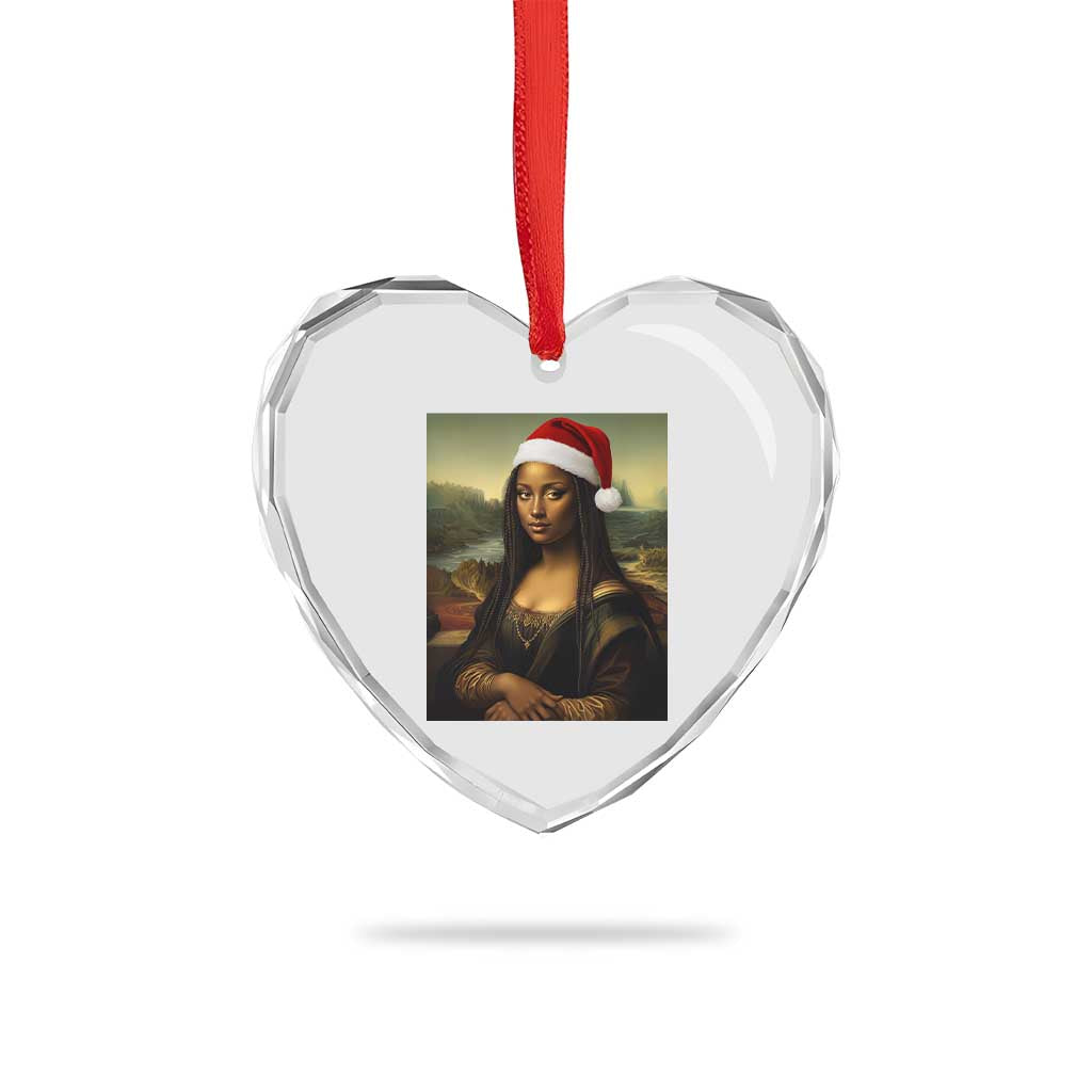 Funny Black Christmas Heart Crystal Glass Ornament Vintage Mona Lisa Afro Santa Da Vinci Xmas - Wonder Print Shop