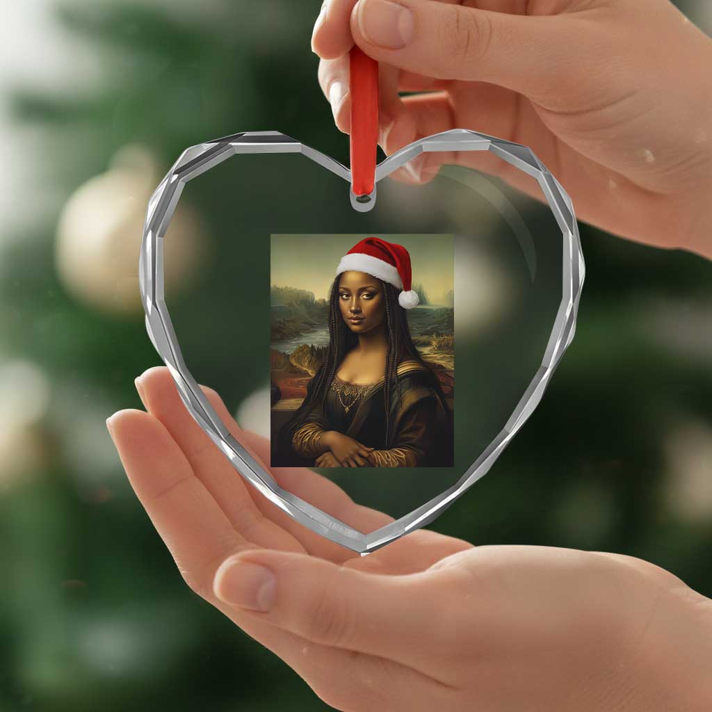 Funny Black Christmas Heart Crystal Glass Ornament Vintage Mona Lisa Afro Santa Da Vinci Xmas - Wonder Print Shop