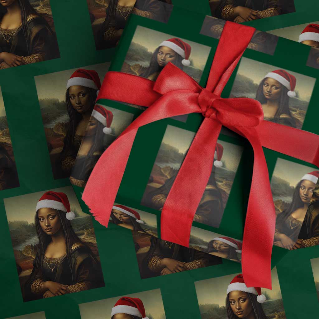 Funny Black Christmas Wrapping Paper Roll Vintage Mona Lisa Afro Santa Da Vinci Xmas - Wonder Print Shop