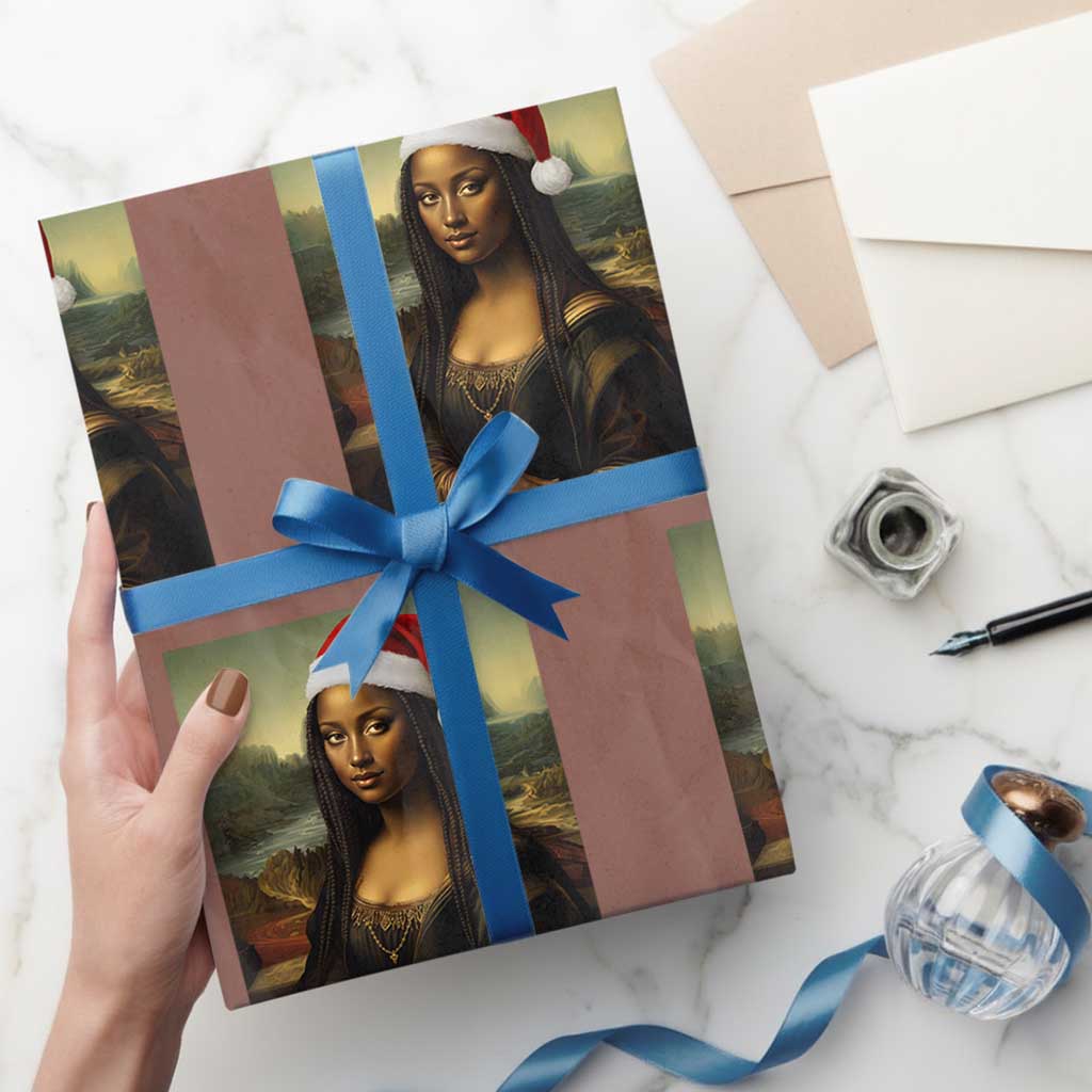 Funny Black Christmas Wrapping Paper Roll Vintage Mona Lisa Afro Santa Da Vinci Xmas - Wonder Print Shop