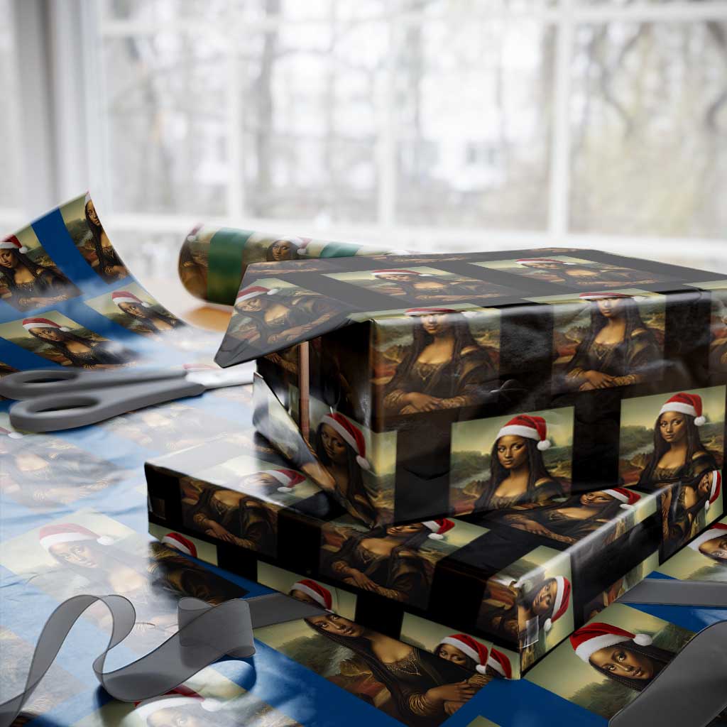 Funny Black Christmas Wrapping Paper Roll Vintage Mona Lisa Afro Santa Da Vinci Xmas - Wonder Print Shop