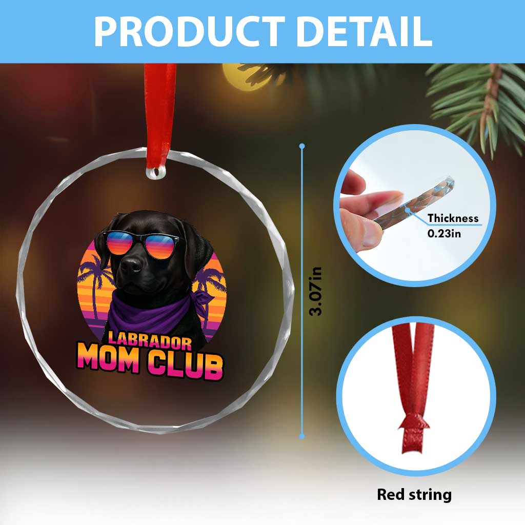 Funny Black Labrador Crystal Glass Ornament Dog Mom Retro Sunset Gift TS12