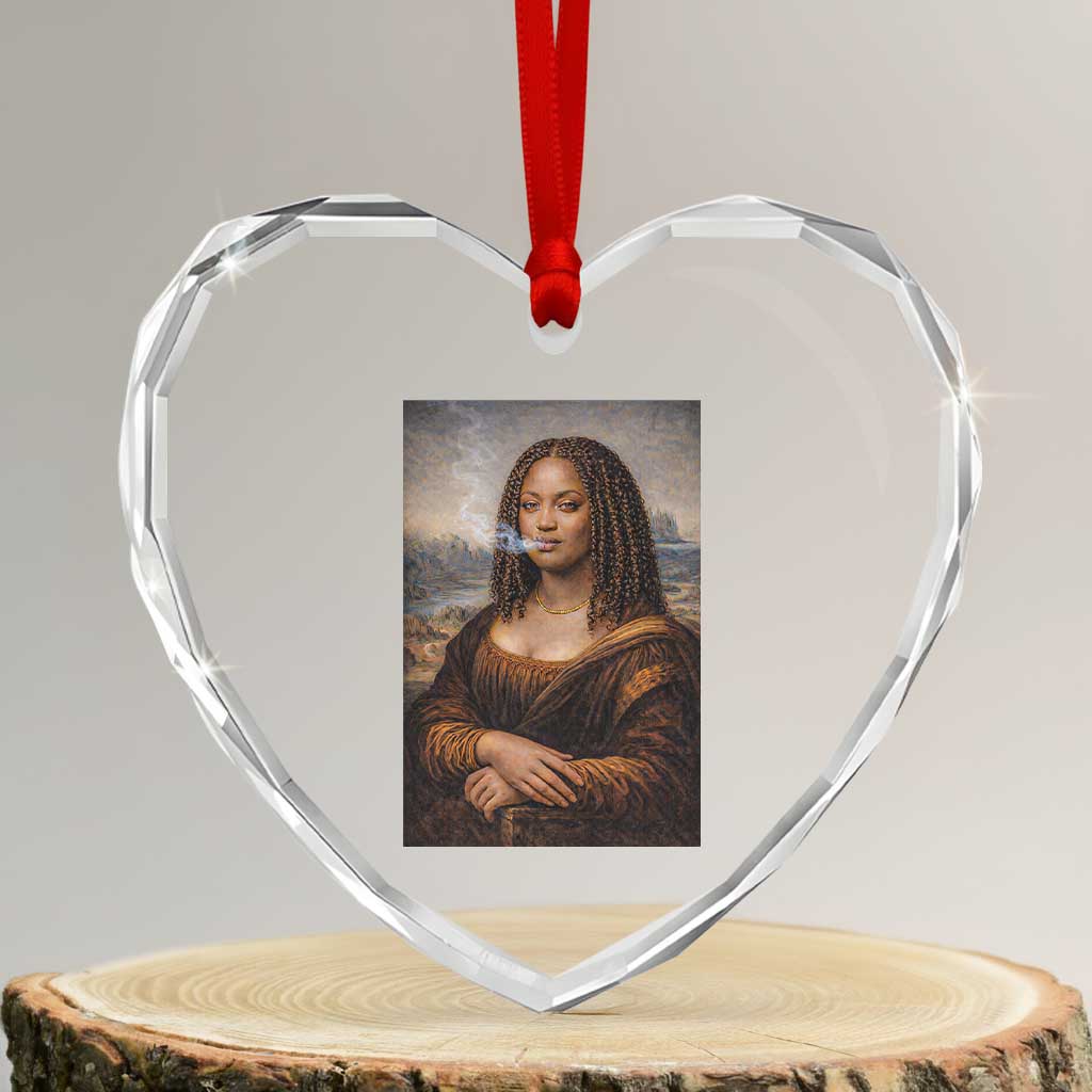Funny Black Mona Lisa Heart Crystal Glass Ornament African American Pride - Wonder Print Shop
