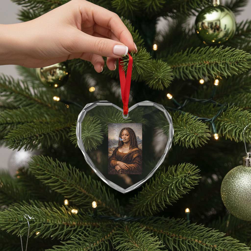 Funny Black Mona Lisa Heart Crystal Glass Ornament African American Pride - Wonder Print Shop