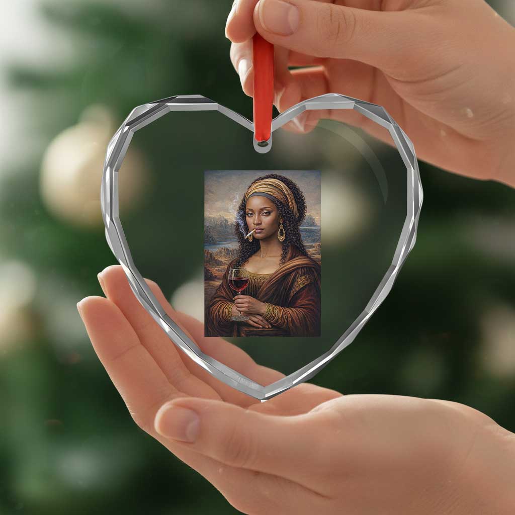 Funny Black Mona Lisa Heart Crystal Glass Ornament Melanin Queen Black History Month - Wonder Print Shop