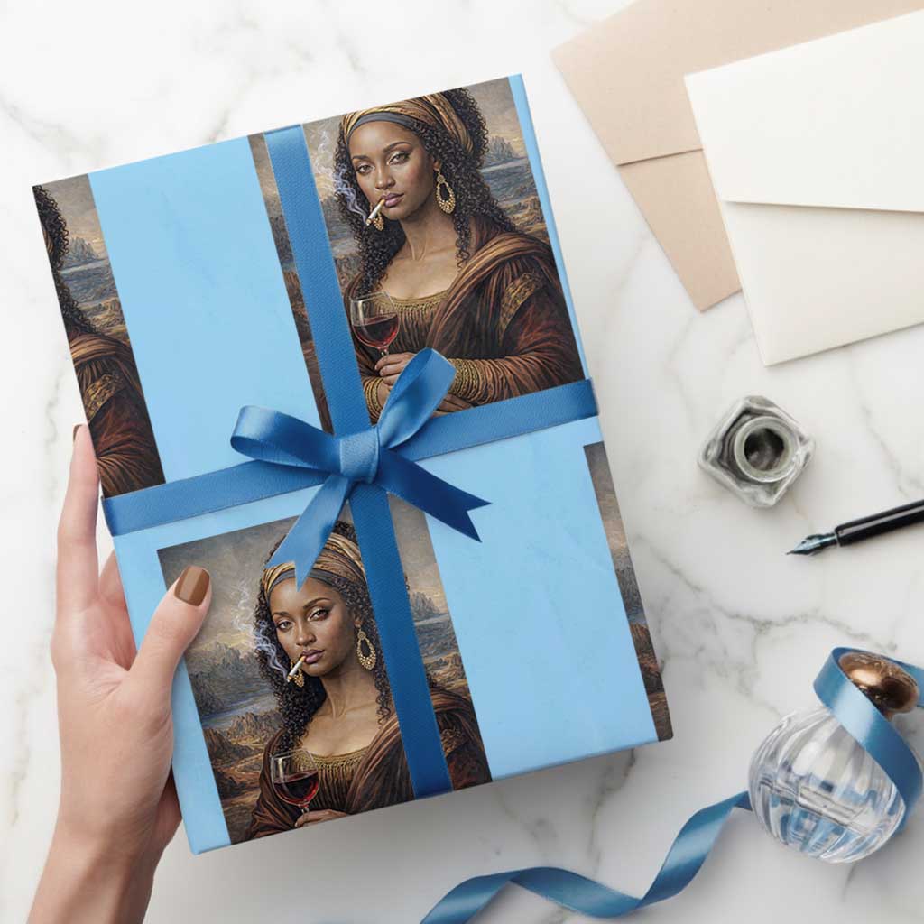 Funny Black Mona Lisa Wrapping Paper Roll Melanin Queen Black History Month - Wonder Print Shop