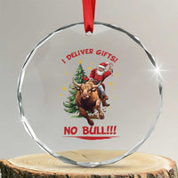 Funny Black Santa Bull Riding Christmas Crystal Glass Ornament I Deliver Gifts No Bull - Wonder Print Shop