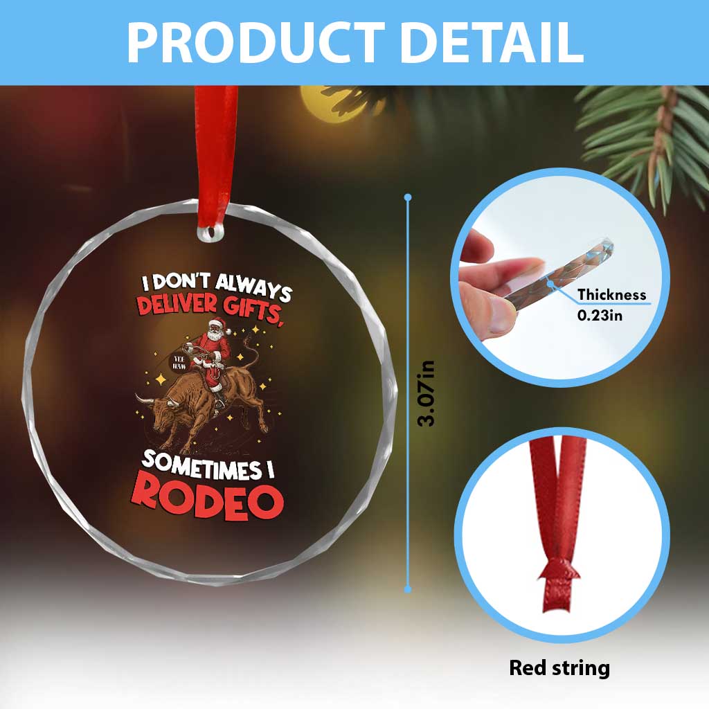 Funny Black Santa Bull Riding Christmas Crystal Glass Ornament I Do Not Deliver Gifts I Rodeo - Wonder Print Shop