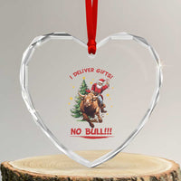 Funny Black Santa Bull Riding Christmas Heart Crystal Glass Ornament I Deliver Gifts No Bull - Wonder Print Shop