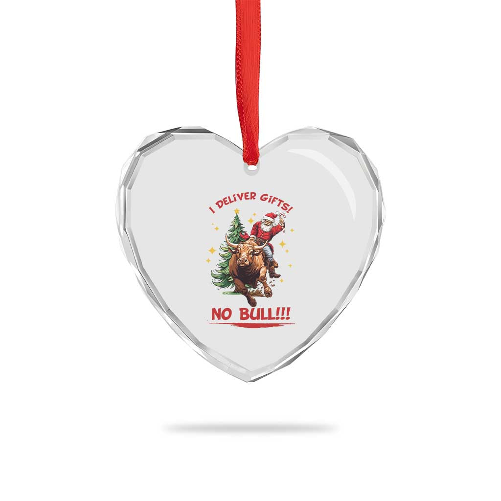 Funny Black Santa Bull Riding Christmas Heart Crystal Glass Ornament I Deliver Gifts No Bull - Wonder Print Shop