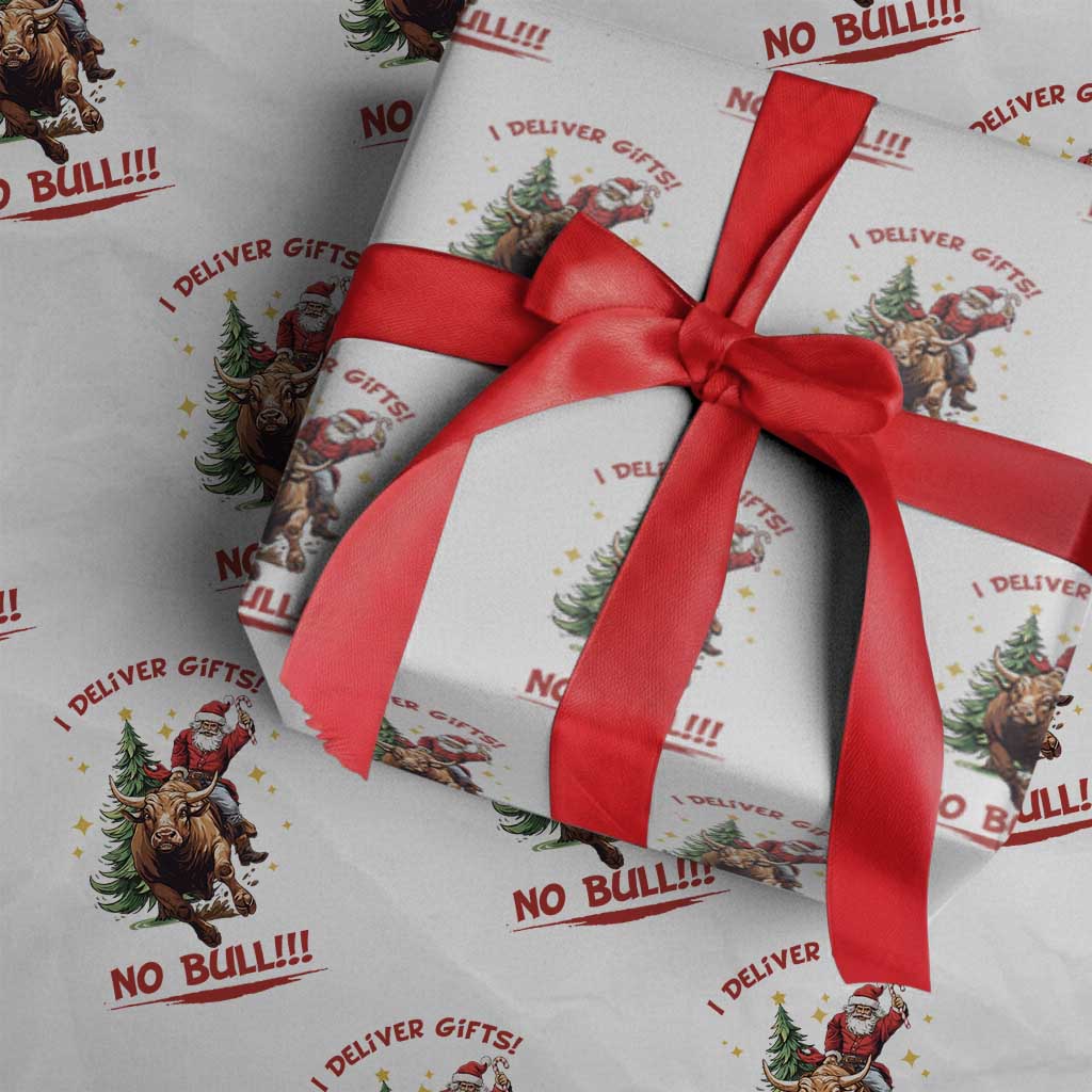 Funny Black Santa Bull Riding Christmas Wrapping Paper Roll I Deliver Gifts No Bull - Wonder Print Shop