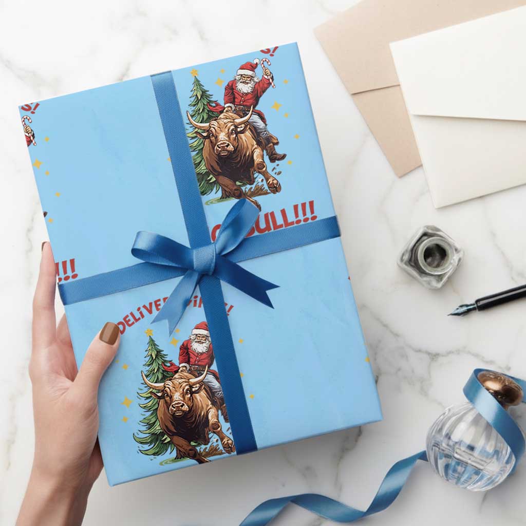 Funny Black Santa Bull Riding Christmas Wrapping Paper Roll I Deliver Gifts No Bull - Wonder Print Shop