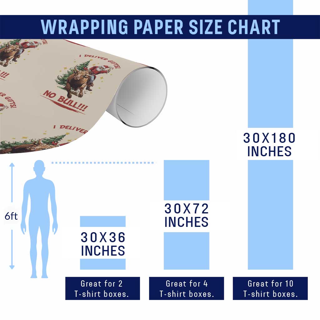 Funny Black Santa Bull Riding Christmas Wrapping Paper Roll I Deliver Gifts No Bull - Wonder Print Shop