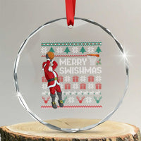 Funny Black Santa Christmas Basketball Crystal Glass Ornament Merry Swishmass Xmas Sport - Wonder Print Shop