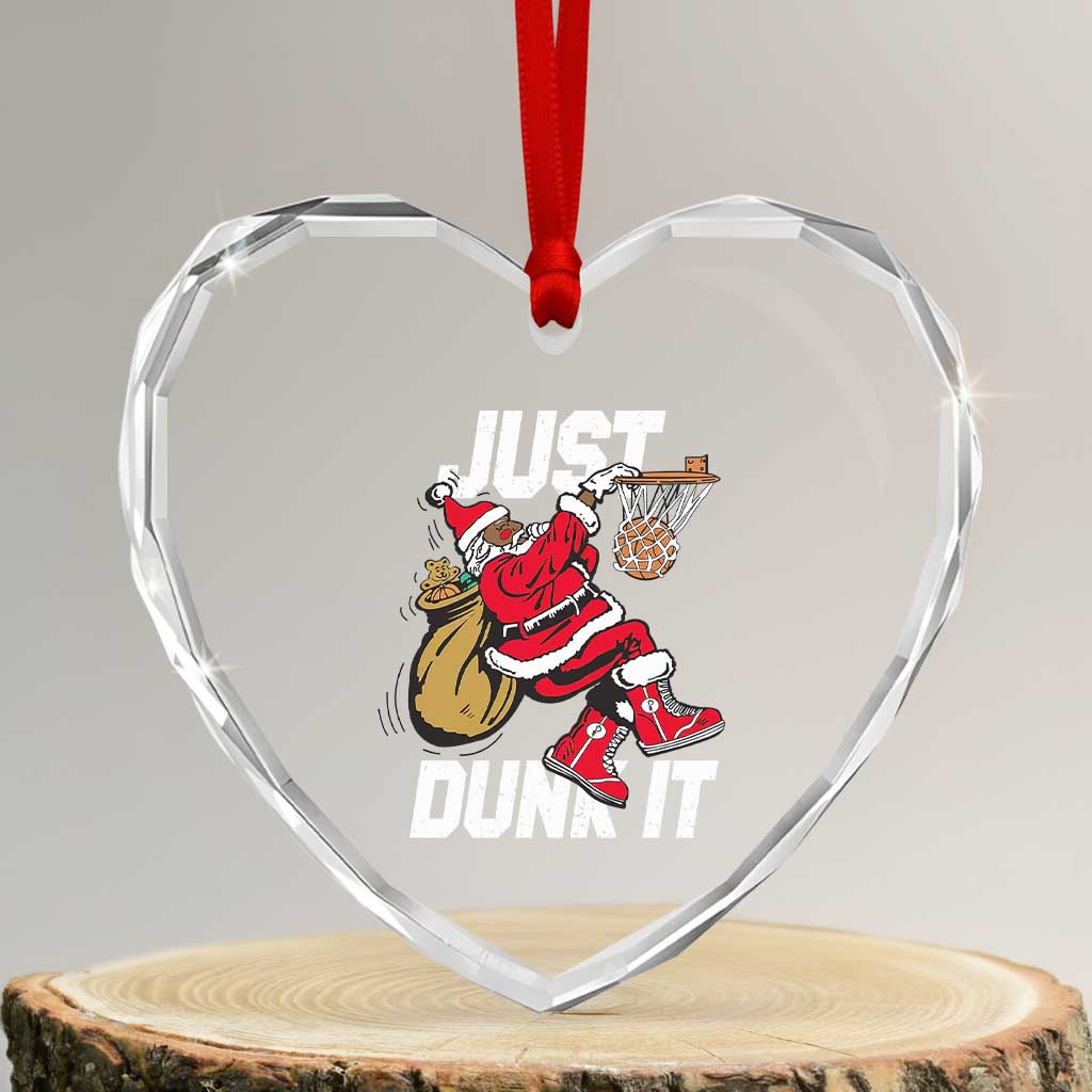 Funny Black Santa Christmas Basketball Heart Crystal Glass Ornament Just Dunk It Xmas Sport - Wonder Print Shop