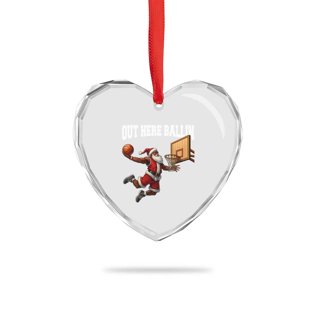 Funny Black Santa Christmas Basketball Heart Crystal Glass Ornament Out Here Ballin Xmas Santa Sport - Wonder Print Shop