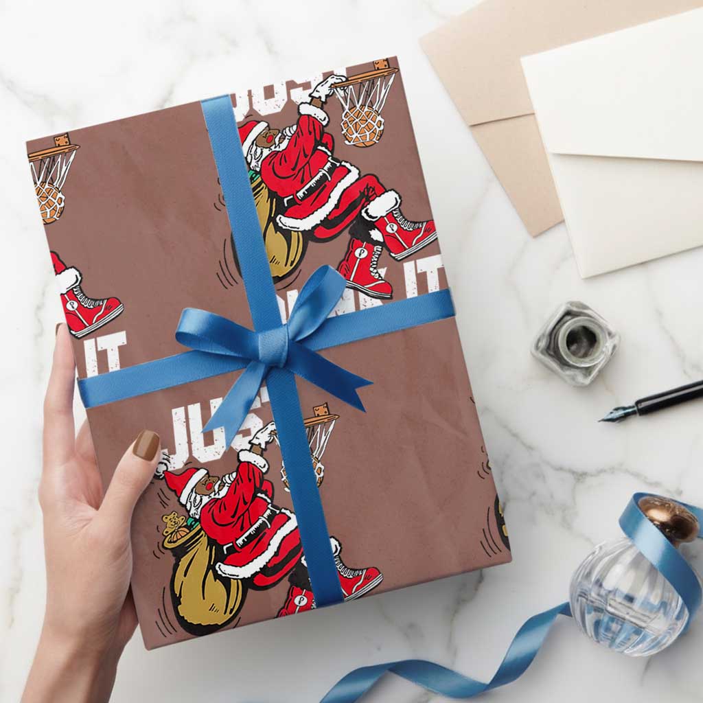 Funny Black Santa Christmas Basketball Wrapping Paper Roll Just Dunk It Xmas Sport - Wonder Print Shop