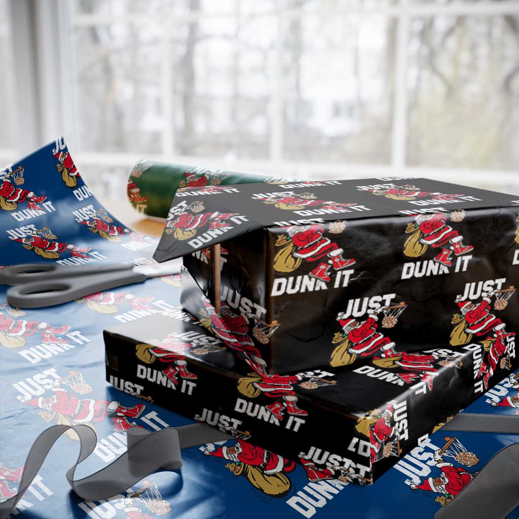 Funny Black Santa Christmas Basketball Wrapping Paper Roll Just Dunk It Xmas Sport - Wonder Print Shop