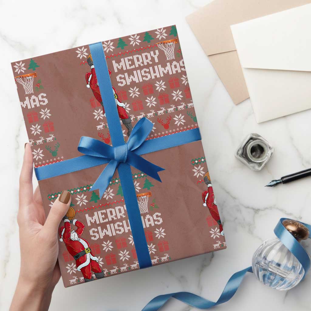 Funny Black Santa Christmas Basketball Wrapping Paper Roll Merry Swishmass Xmas Sport - Wonder Print Shop