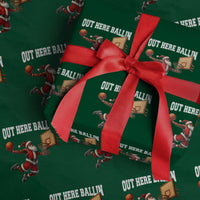 Funny Black Santa Christmas Basketball Wrapping Paper Roll Out Here Ballin Xmas Santa Sport - Wonder Print Shop