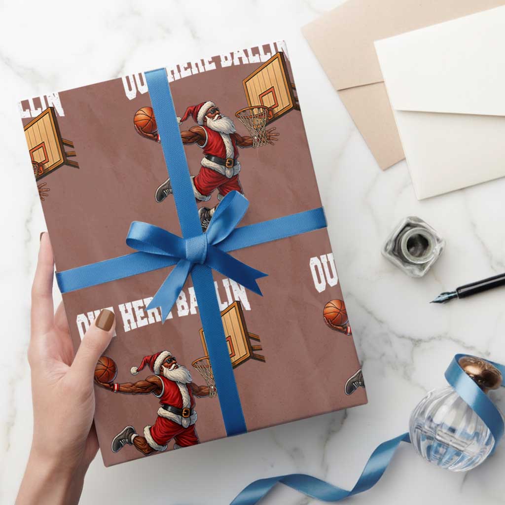 Funny Black Santa Christmas Basketball Wrapping Paper Roll Out Here Ballin Xmas Santa Sport - Wonder Print Shop