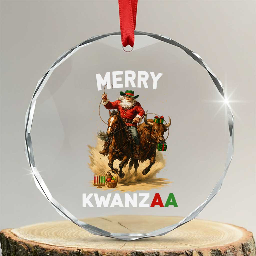 Funny Black Santa Cowboy Crystal Glass Ornament Merry Kwanzaa Cultural Pride Gift - Wonder Print Shop
