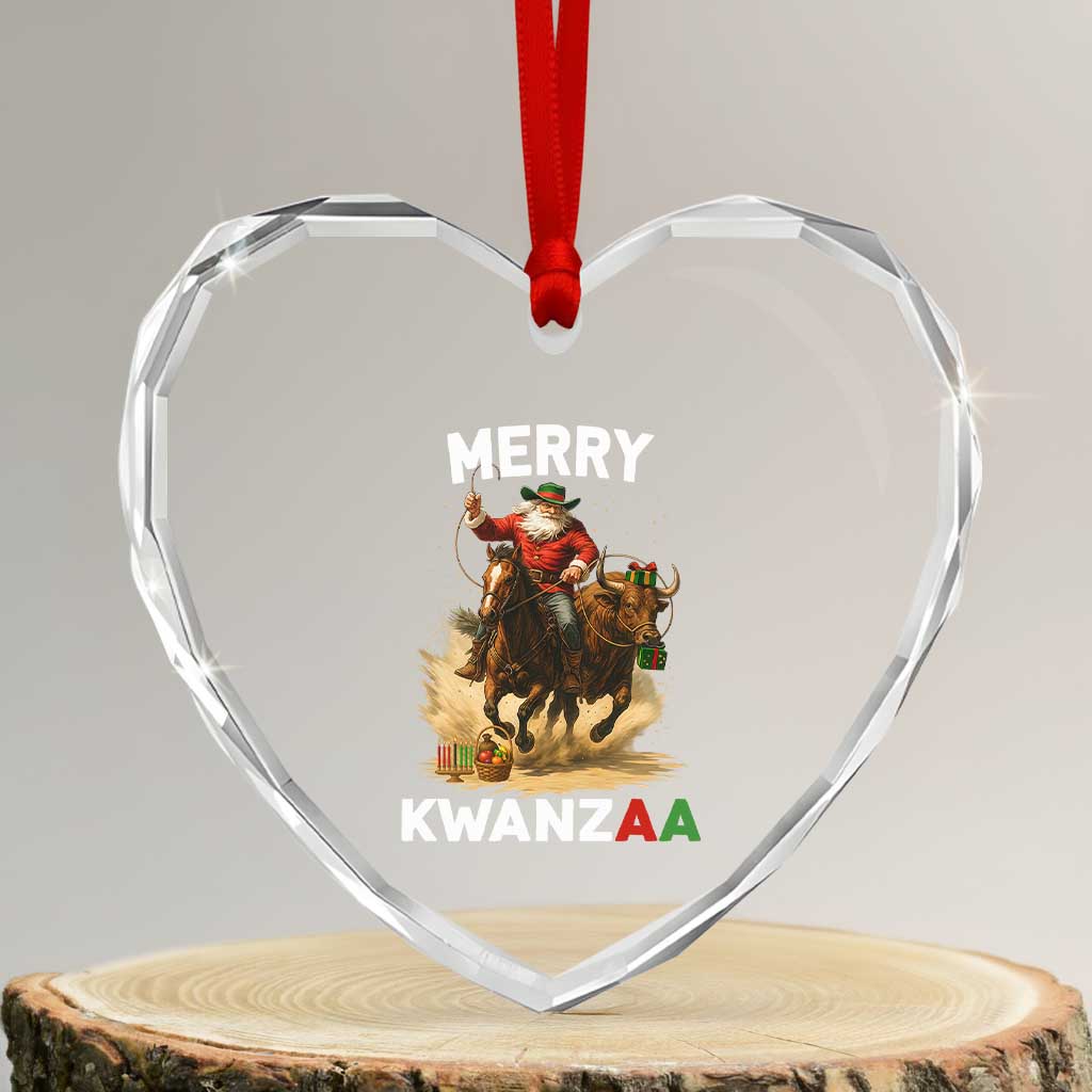 Funny Black Santa Cowboy Heart Crystal Glass Ornament Merry Kwanzaa Cultural Pride Gift - Wonder Print Shop