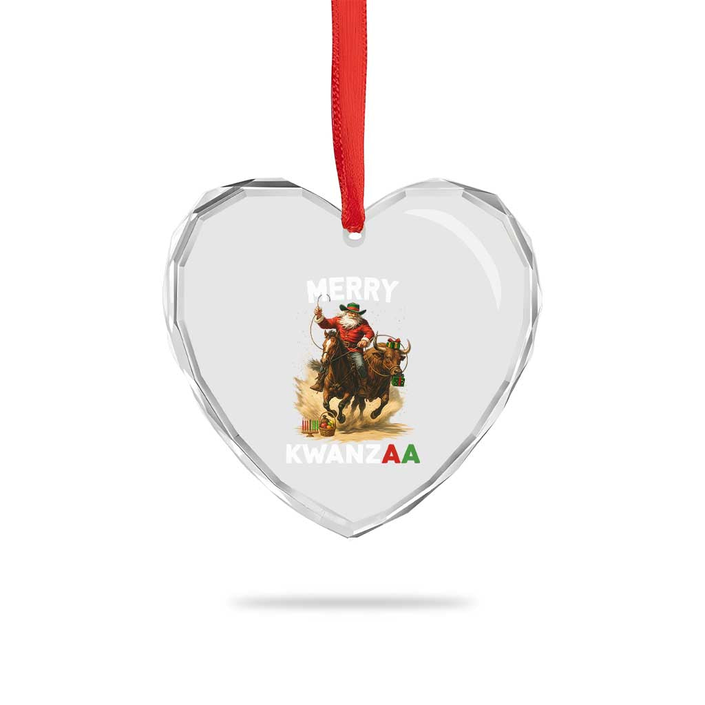 Funny Black Santa Cowboy Heart Crystal Glass Ornament Merry Kwanzaa Cultural Pride Gift - Wonder Print Shop