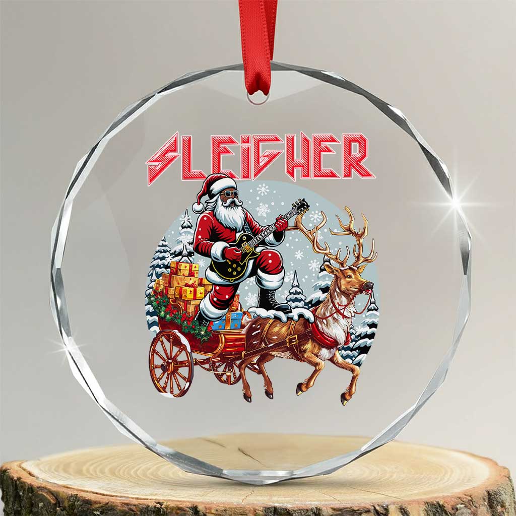 Funny Black Santa Heavy Metal Xmas Crystal Glass Ornament Sleigher Xmas Rock & Roll - Wonder Print Shop