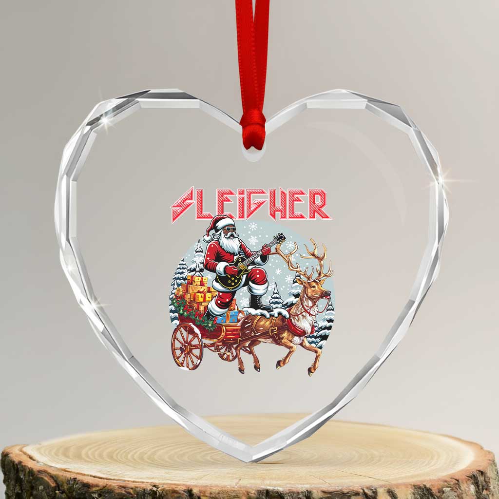 Funny Black Santa Heavy Metal Xmas Heart Crystal Glass Ornament Sleigher Xmas Rock & Roll - Wonder Print Shop
