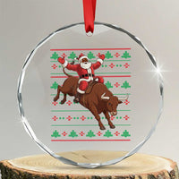Funny Black Santa Riding Bull Crystal Glass Ornament Ugly Christmas Sweater Gift - Wonder Print Shop