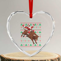 Funny Black Santa Riding Bull Heart Crystal Glass Ornament Ugly Christmas Sweater Gift - Wonder Print Shop