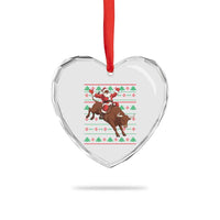 Funny Black Santa Riding Bull Heart Crystal Glass Ornament Ugly Christmas Sweater Gift - Wonder Print Shop
