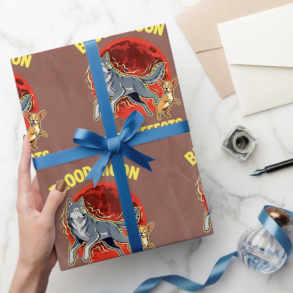 Funny Blood Moon Side Effects Wolf and Chihuahua Dog Humor Graphic Wrapping Paper Roll