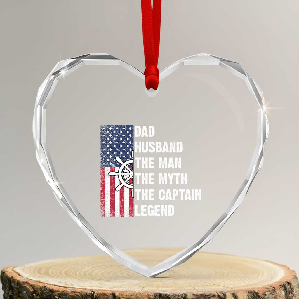 Funny Boat Captain Heart Crystal Glass Ornament Dad Husband The Man The Myth The Captain Legend - Wonder Print Shop