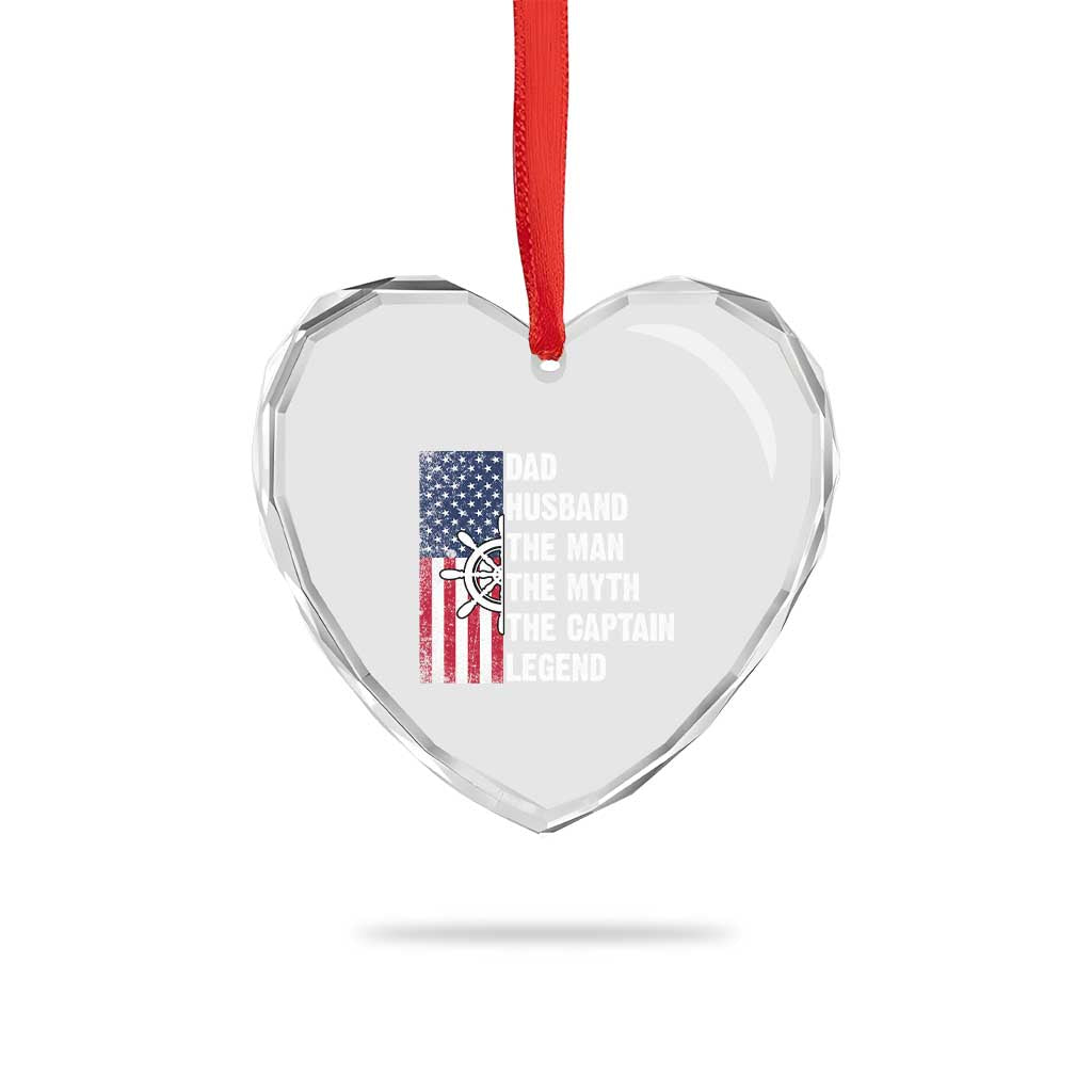 Funny Boat Captain Heart Crystal Glass Ornament Dad Husband The Man The Myth The Captain Legend - Wonder Print Shop