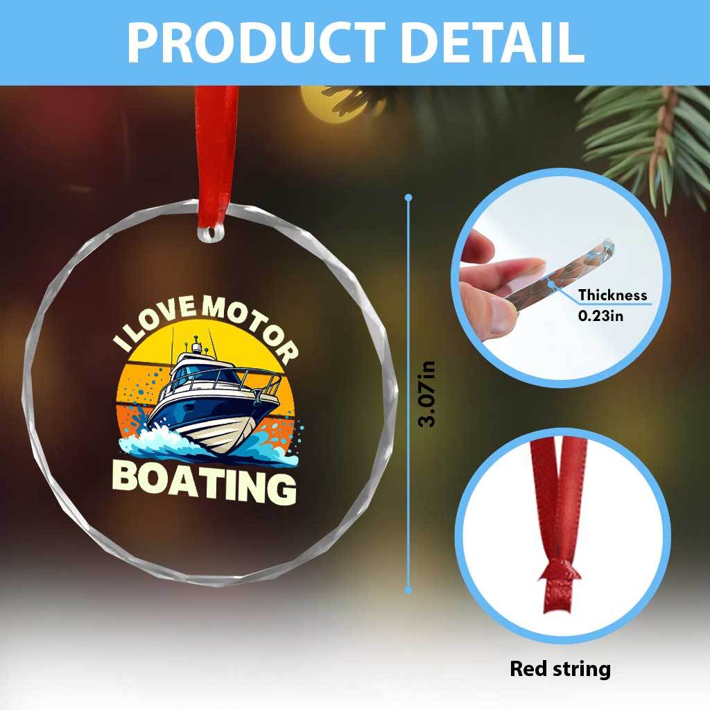 Funny Boater Crystal Glass Ornament I Love Motorboating - Wonder Print Shop