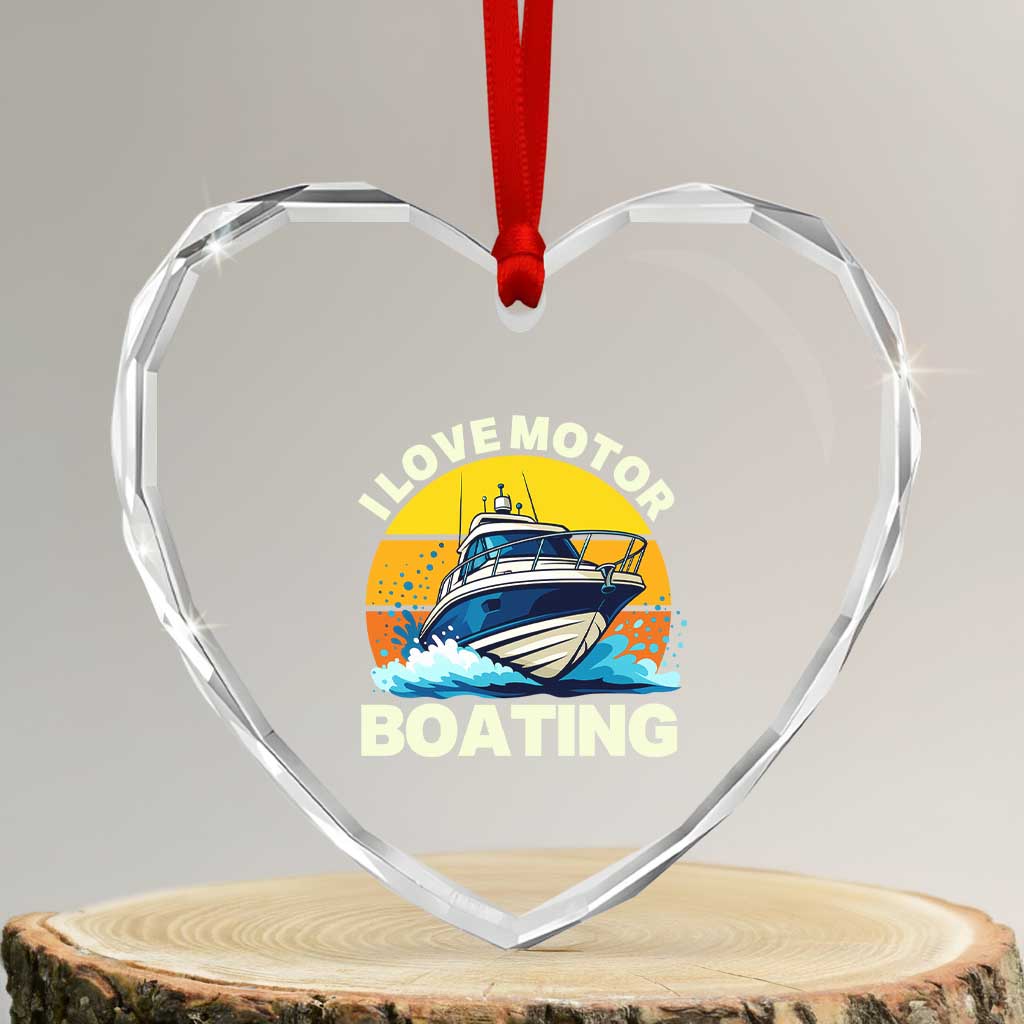 Funny Boater Heart Crystal Glass Ornament I Love Motorboating - Wonder Print Shop
