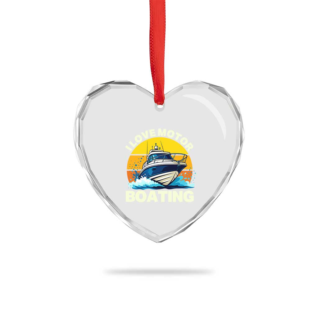 Funny Boater Heart Crystal Glass Ornament I Love Motorboating - Wonder Print Shop