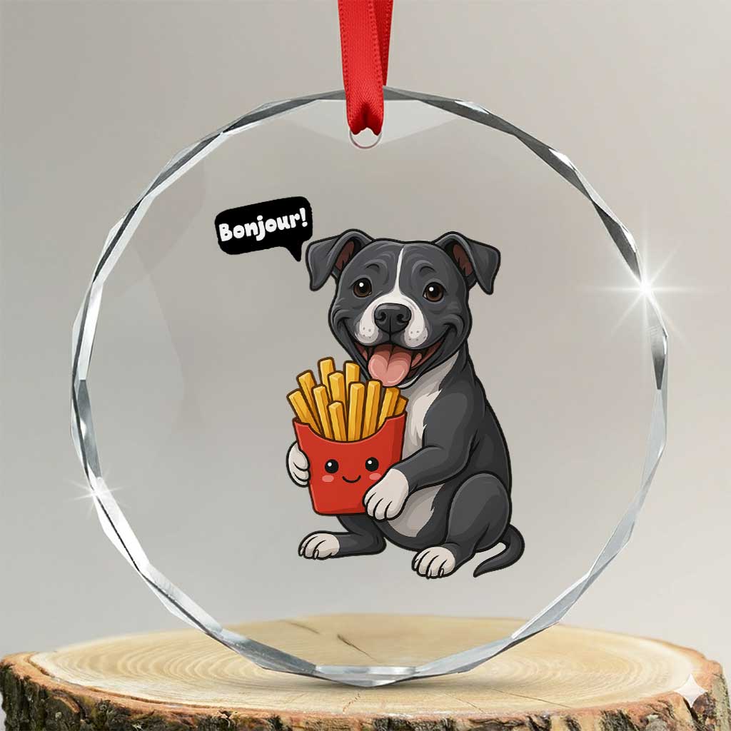 Funny Bonjour French Fries Crystal Glass Ornament Pitbull Dog Gift TS12