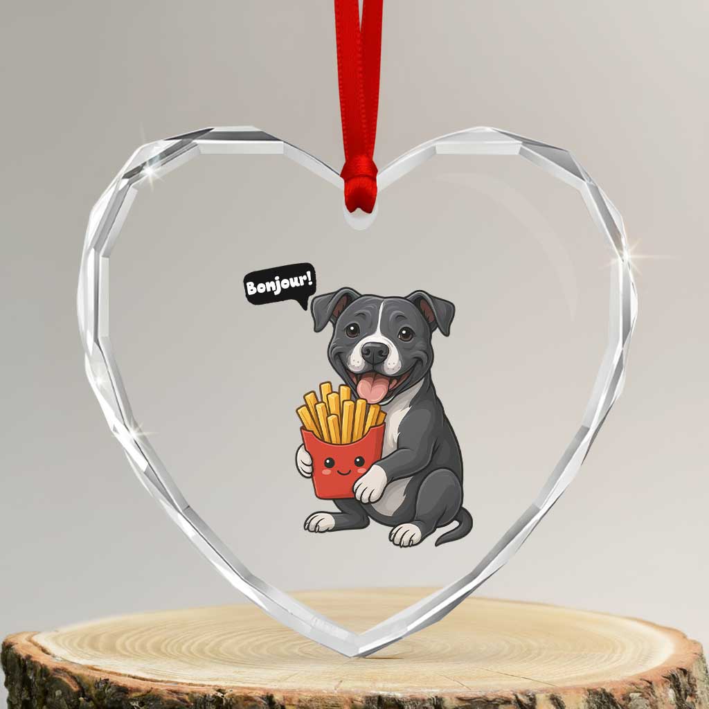 Funny Bonjour French Fries Heart Crystal Glass Ornament Pitbull Dog Gift - Wonder Print Shop