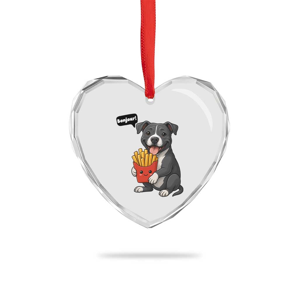 Funny Bonjour French Fries Heart Crystal Glass Ornament Pitbull Dog Gift - Wonder Print Shop