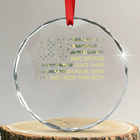 Funny Bonus Dad Crystal Glass Ornament Step Dad Camo American Flag Fathers Day - Wonder Print Shop